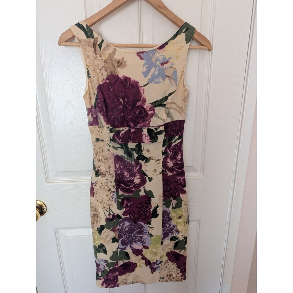 RED VALENTINO Floral Sheath Dress Sleeveless Bow Accent Scoop Neck Knee Length 4